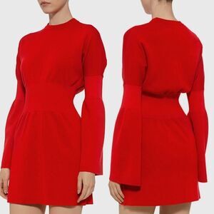 Tibi Merino Wool Bell Sleeve Knit Mini Dress XXS, RED $595